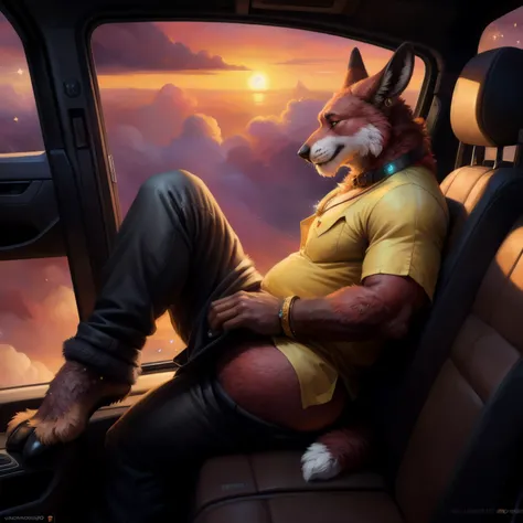 (male:1.5), (((yellow topwear))), (humble smile), looking at viewer, (absurd res), ((ultra high resolution)), (((masterpiece quality))), ((side view)), ((breathtaking painstakingly detailed background)), ((impressive lighting)), ((sunset clouds)), ((floati...