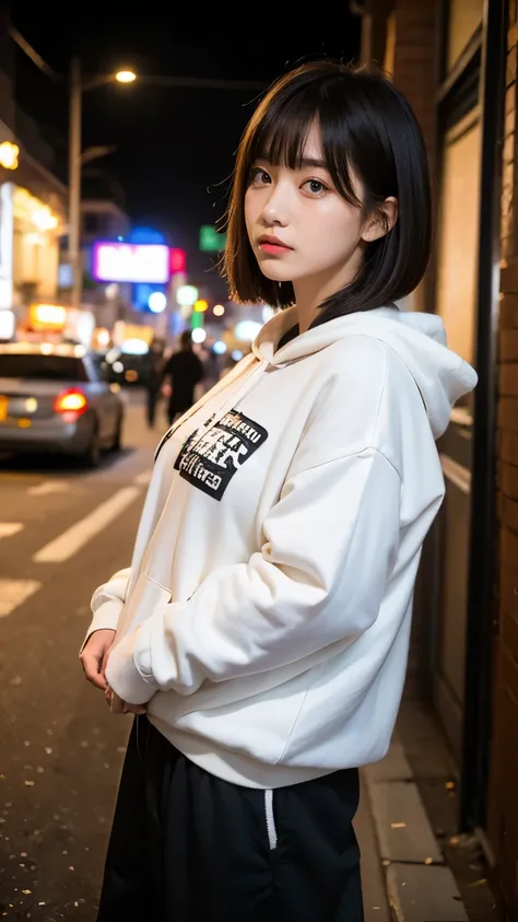 (((Perfect Fingers))),18-year-old,Korean women,Downtown trash dump,(((Facing forward))),(((Frowning,カメラをGlaring))),(Very fine eye), (((Wearing a black hoodie,Wearing baggy pants))),((photograph)),((Woman in downtown)),(((Fabric Shading))), (((highest quali...