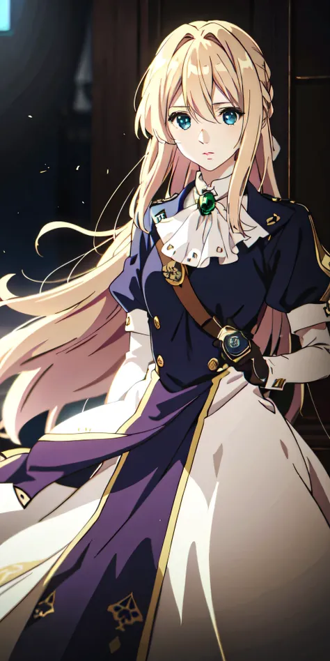 Violet evergarden, gloves, brooch, blur eyes, blonde, long hair