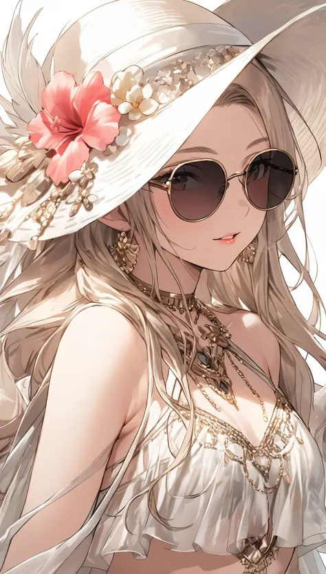 (highest quality、masterpiece、High resolution、detailed)、,BREAK,(beautiful anime)、1girl,elf girl, BREAK //Fashions Beachside Swan Diva, This costume combines the elegance of a swan with the fun and flirty vibe of beachwear, Start with a sleek and stylish bik...