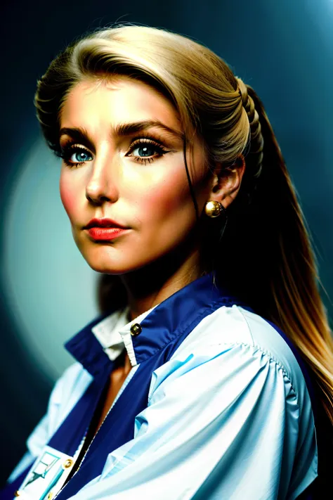 heather thomas solo as  as air stewardess, (( flight attendan)), portrait close up 8k