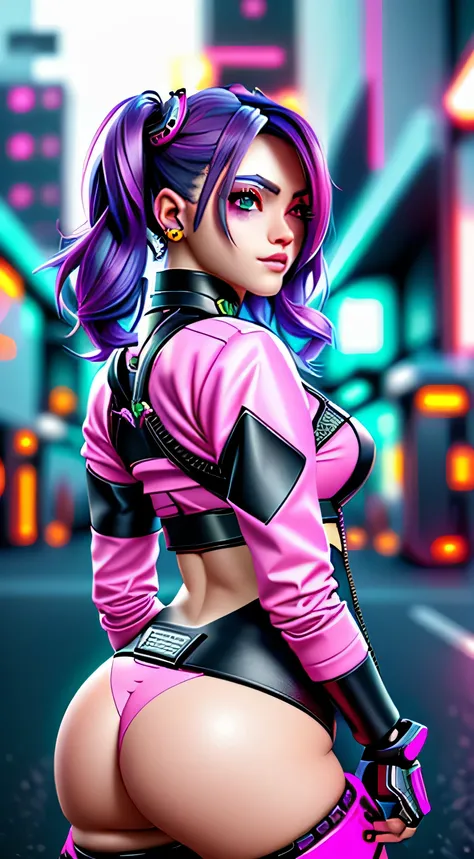  com cabelo rosa e tatuagens no rosto, estilo cyberpunk hiper-realista,  cyberpunk sonhadora, estilo cyberpunk ， hiper-realista, estilo anime. 8k, arte cyberpunk ultrarrealista 8k,  bonito com cabelo rosa curto, no estilo cyberpunk, cyberpunk  bonita, phot...