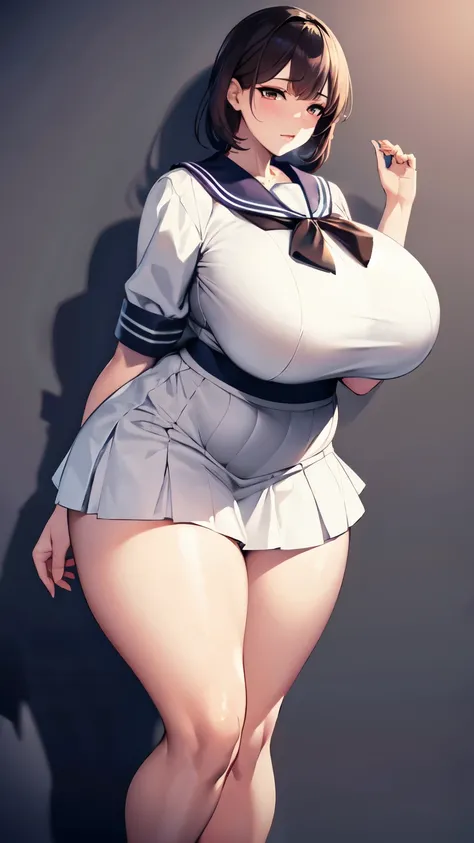 Huge breasts, Big Hips,full body shot, Mature mother, Whip lower body, plump thighs, Calf, Seductive mature woman, Perfect body, Plus Size Model,high school girl,Sailor suit, The skirt is short,Mature woman wearing Sailor suit,