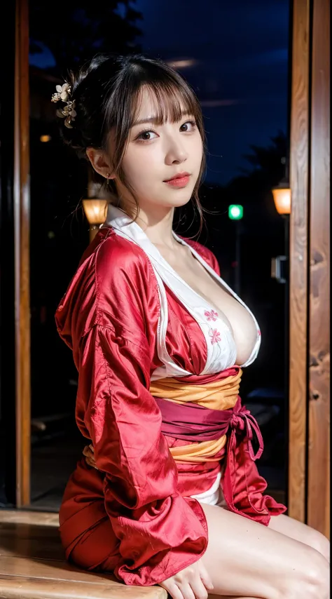 ulzzang-6500-v1.1, (Raw photo:1.2), (Photorealistic), (See-through:1.3), (Genuine:1.4), 
A Japanese woman in a robe sitting sloppily on a wooden bench, in kimono, sakimichan hdri, Japanese Goddess, wearing a simple robe, Japanese Model, Japanese public bat...