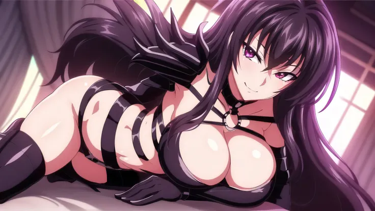 (night:1.7), , , collarbone,choker,black outfit,belly button, Torn_Clothes, Torn_leg wear,Lock,collar, shoulder armor, High leg,boots,Thighhighs, purple_eye,,black_hair,very_length_hair,elbow_gloves, 1 girl, 20 years,mature woman,beautiful Finger,beautiful...