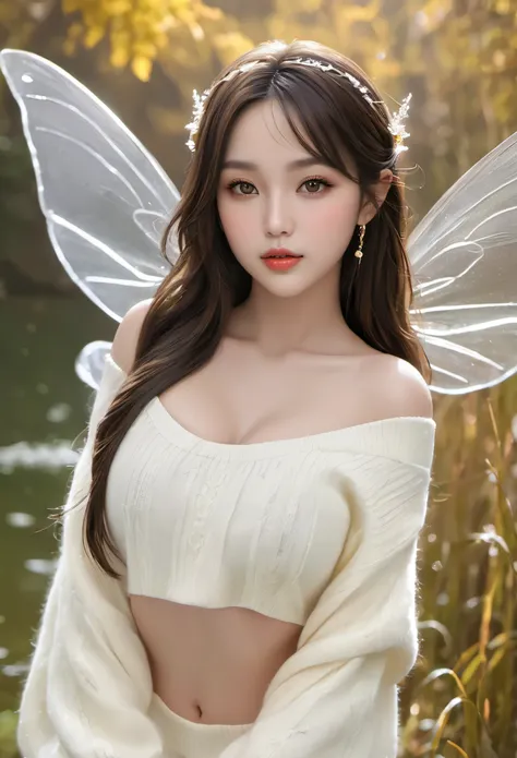 (masterpiece, best quality: 1.2), 1 fairy, golden eyes, delicateeyes, puffy lips,, wide hips, thick thighs,kissable face, sweate...