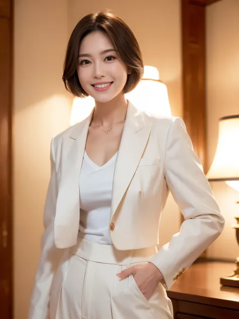 ((highest quality、Tabletop、8k、Best image quality))、1 female lawyer、she supports japan&#39;Supreme Court in the background、Elegant standing posture、(short hair、Straight Hair)、Formal jacket、Formal blouse、Formal pants、(Perfect lawyer badge on the chest、Accura...