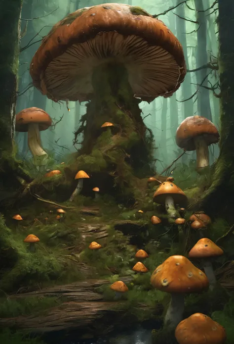 (highest quality,4k,8K,High resolution,masterpiece:1.2),Super detailed,(Realistic,photoRealistic,photo-Realistic:1.37),Nurgle&#39;s Chaos Marines,stroll,forest,The mushrooms withered,attenuation,Bloated Demon,Playful,Atmospheric,Unforgettable,Twisted,spook...