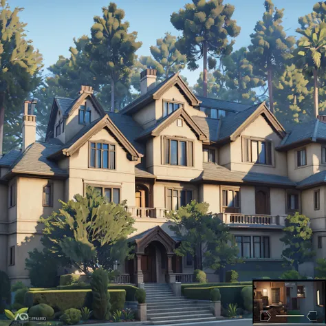 a view of a large house with a lot of windows and a lot of trees, ((gta 5 screenshot house)), huge mansion, hq very detailed, style of gta v, insane detailed, immaculately detailed, 4k very detailed, highly realistically detailed, very detailed. 4 k, in gt...