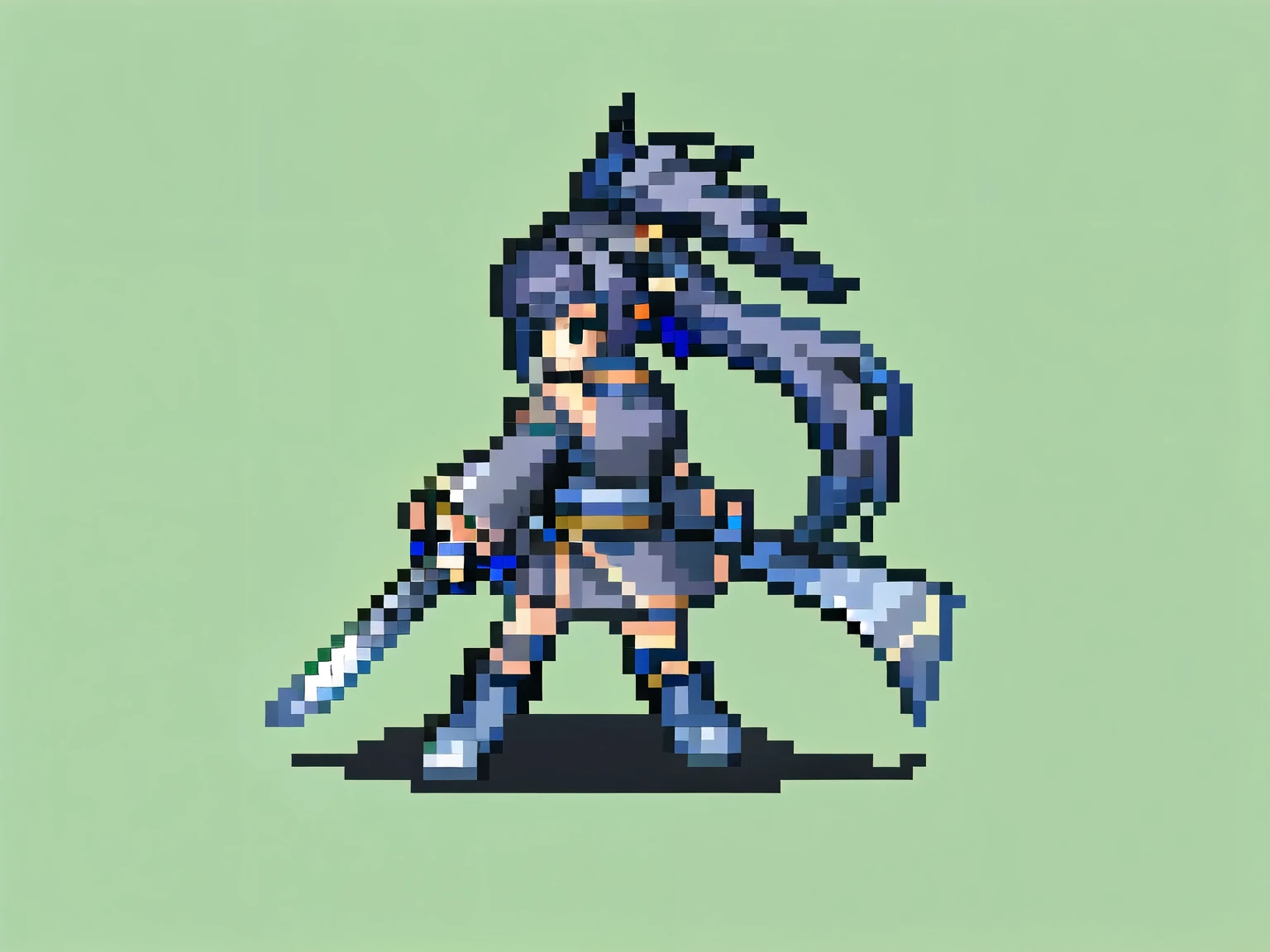 (katana user), (black clothing), (pixel style sprite)