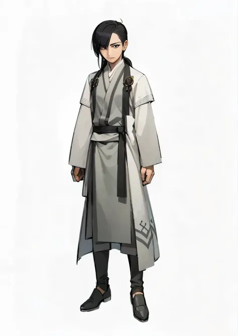 Cartoon of a man wearing a white robe and black shoes, Official Character Art, ( ( Character Concept Art ) ), Uchiha Bandei, male Anime Characters, Inspired by Chen Jiru, Shinbo Akiyuki, Inspired by Masanobu Okumura, Taisho Rome, Gui Zhenghe, Anime Charact...