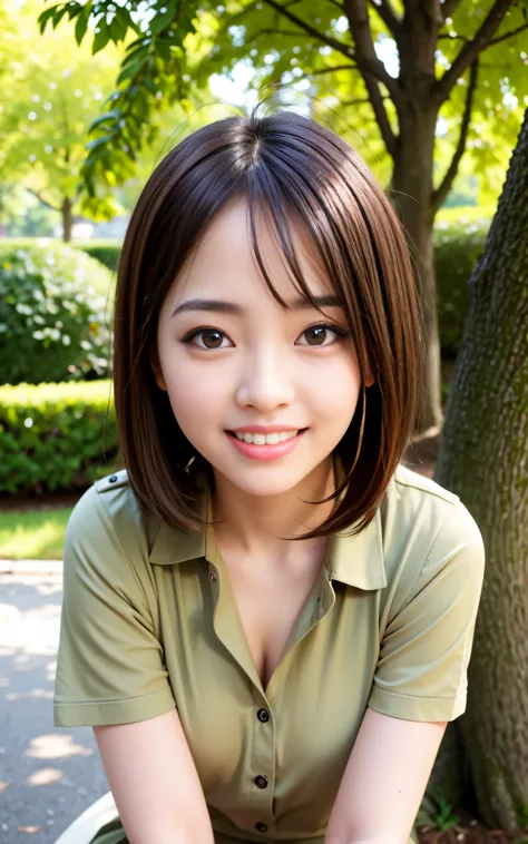 highest quality, figure, Ultra-detailed, finely, High resolution, 8K Wallpaper, 完璧なダイナミックな構figure, ((Sexy pose)), Beautiful Skin, (Big Eyes), 20 year old beautiful girl, Natural color lip, Mid chest, smile, Highly detailed face and skin texture, Detailed e...