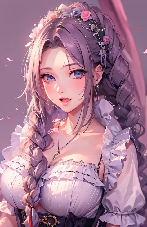 ((highest quality)), ((masterpiece)), (Get used to it), Perfect Face , beautiful girl , Maid , big breasts , Long and beautiful hair , Braided Hair ,