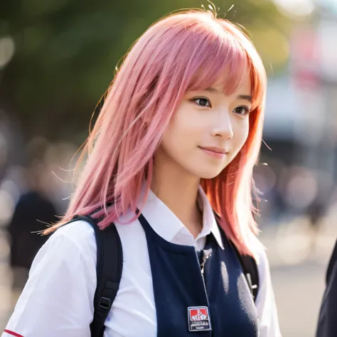 A lively pink-haired female student 2D