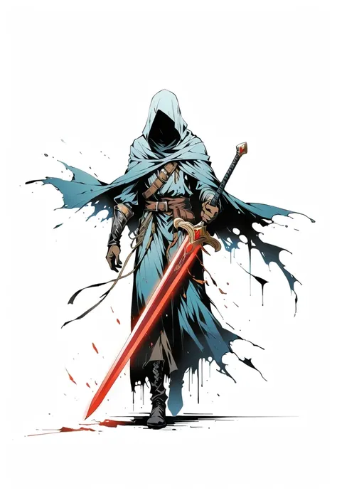 Sword bearer，Simple lines，Minimalism，Abstract Art，Holding a red long sword，