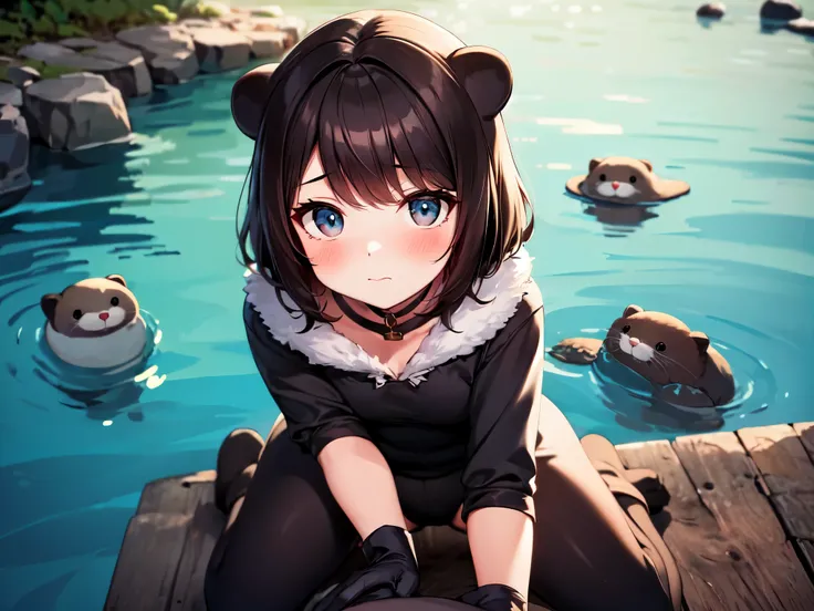 
1 girl , solo,5 years old, (cuteness),
Medium hair, (brown hair), (big eyes), (black eyes), (childlike proportions: 1.2), (fluffy appearance: 1.2),
(Plump cheeks, expressive eyes, blush, cat whiskers: 1.3), costume, (otter costume: 1.4),
Gloves, (black gl...