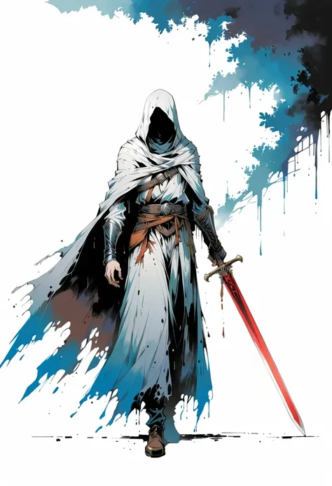 Sword bearer,Simple lines,Minimalism,Abstract Art,Holding a red long sword,