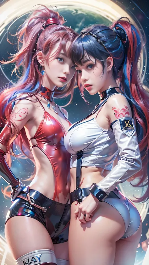 ((masterpiece:1.4)、(highest quality:1.4)、(Realistic:1.7))、Masterpiece:1.4、(Top-notch rendering:1.4)、Beautiful Girl Dirty Pair、(Beautiful Space Investigator Dirty Pair:1.4)、Space investigator duo Kei and Yuri、(Kei and Yuri are cute girl names:1.2)、Two inves...