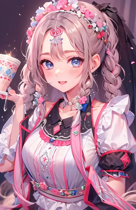 ((highest quality)), ((masterpiece)), (Get used to it), Perfect Face , beautiful girl , Maid , Big Breasts , Long and beautiful hair , Braided hair ,