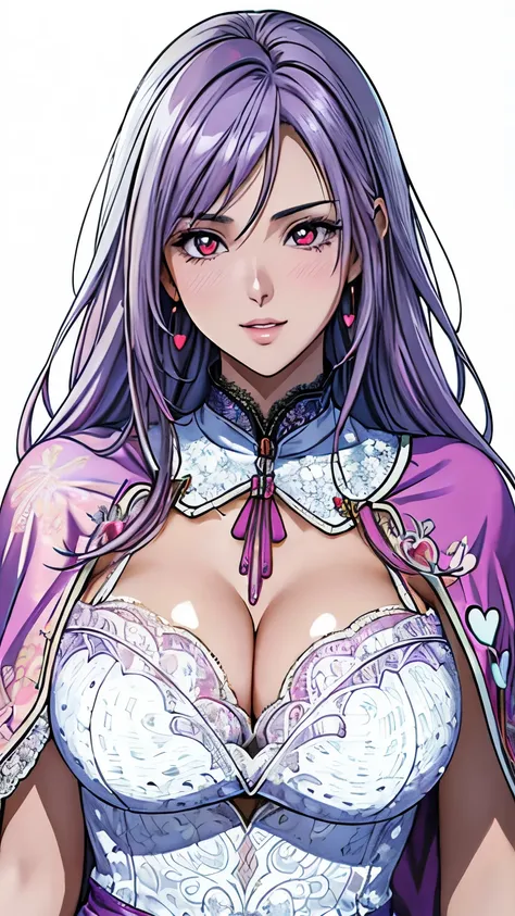 red eyes, (highest quality, masterpiece painting:1.3), immature woman, 16 years old, (half body shot), masterpiece, ultra high resolution, (Photoreal:1.0), ((light purple hair)),straight hair, beautiful shining hair, white and shining skin,(((heart shaped ...