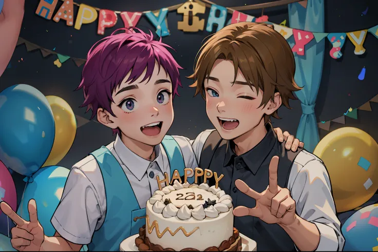 two cute children celebrating happy ries birthday