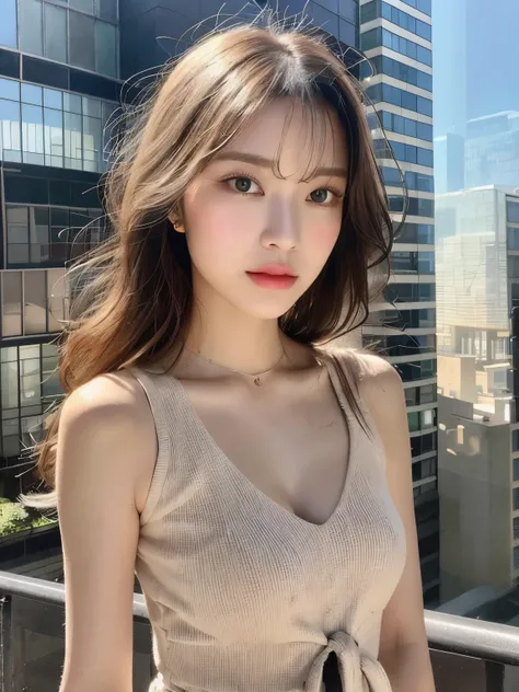 For this project, Imagine shooting in a studio inspired by the New York cityscape，and modeled after a beautiful actress in her 30s，Create a highly detailed CG Unity 8K wallpaper，and have realistic effects, Lifelike、Super detailed finishing effect，Hairstyle...