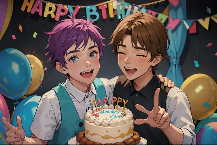 two cute 13 year old boys celebrating happy birthday