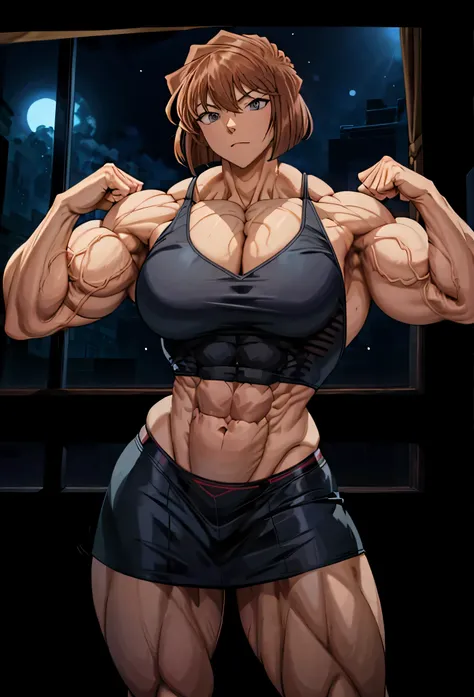 ,girl,, muscular female, alternate muscle size,,muscular ,biceps,muscular thighs,haibara Ai