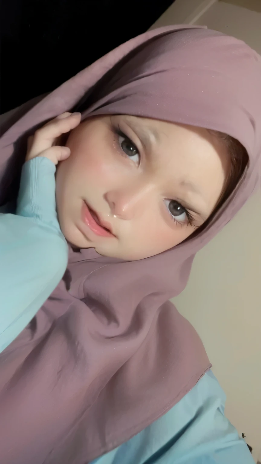 there is a woman wearing a hijab and a blue shirt, close up potrait, inspired by Naza, potrait, hijab, protrait, with accurate face, old picture, desaturated!!, picture, with kind face, faridah malik, inspired by Shaddy Safadi, face picture, slight glow, f...