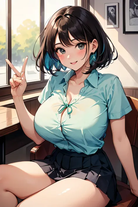 (highest quality:1.4)、(High resolution)、Detailed Background、(Beautiful face in every detail:1.4)、Anatomically correct、(Draw the usual number of fingers:1.2)、(Detailed facial expressions)、Beautiful, smooth skin、Teenage Girl、(Huge breasts:1.3)、brown hair、Bla...