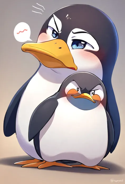 best quality, penguin with a duck mouth, his dissatisfied expression is also cute, hes so angry