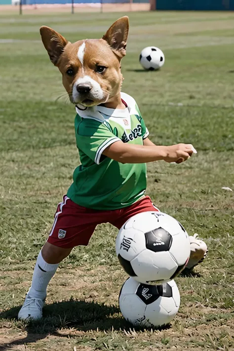 chico pateando la pelota de futbol animado