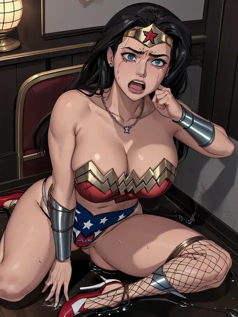 (((Wonder Woman in Outer Space, fishnet pantyhose))), (((muito Surrada, muito torturada, muito estuprada,muito humilhada,muito derrotada))),((SUPERHEROINE mulher maravilha IS A FILTHY OLD WHORE)), ((emotional expression,expression of pain and despair, grit...