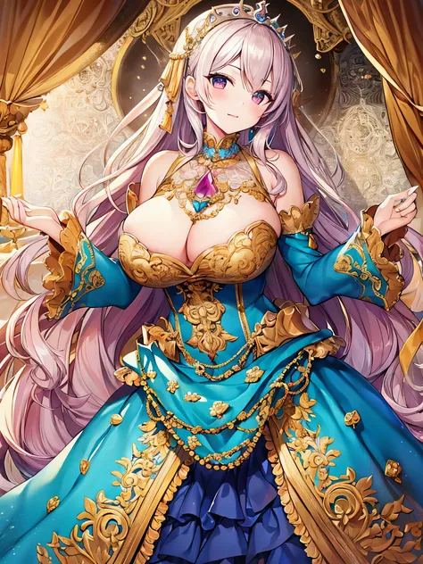 ((anime artstyle)),(Masterpiece),(Best Quality), (Super Detail),(((Very Delicate and Beautiful))),Solo,full body,((full body portrait)),((1 bling-bling princess in beautiful embroidery and jeweled gorgeous rococo ballgown)),((((absurdly gigantic tits)))),(...