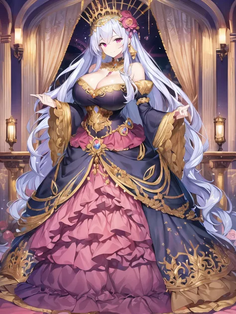 ((anime artstyle)),(Masterpiece),(Best Quality), (Super Detail),(((Very Delicate and Beautiful))),Solo,full body,((full body portrait)),((1 bling-bling princess in beautiful embroidery and jeweled gorgeous rococo ballgown)),((((absurdly gigantic tits)))),(...