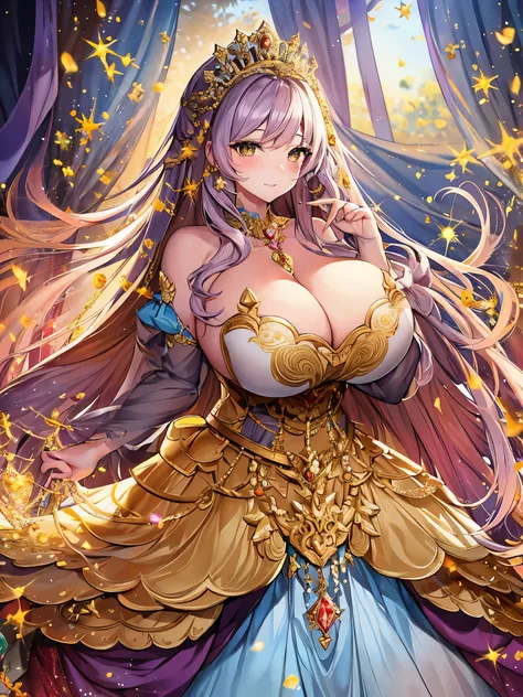 ((anime artstyle)),(Masterpiece),(Best Quality), (Super Detail),(((Very Delicate and Beautiful))),Solo,full body,((full body portrait)),((1 bling-bling princess in beautiful embroidery and jeweled gorgeous rococo ballgown)),((((absurdly gigantic tits)))),(...