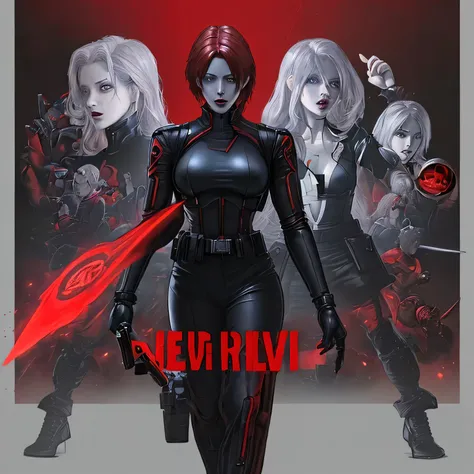 Resident evil kid red queen a red artificial intelligence hologram with a polite and kind appearance who commands an evil organization of soldier-like agents 