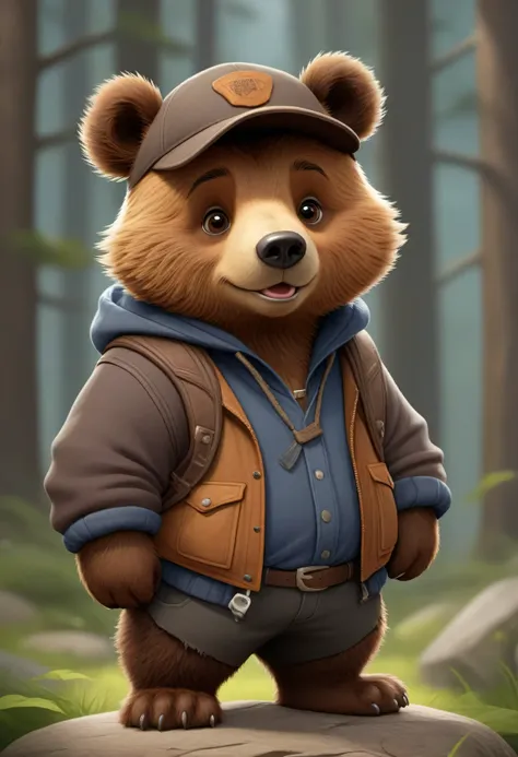 there is a cute cartoon brown bear wearing old dirty hillbilly clothing, a digital painting inspired by nevercrew, trending on a...