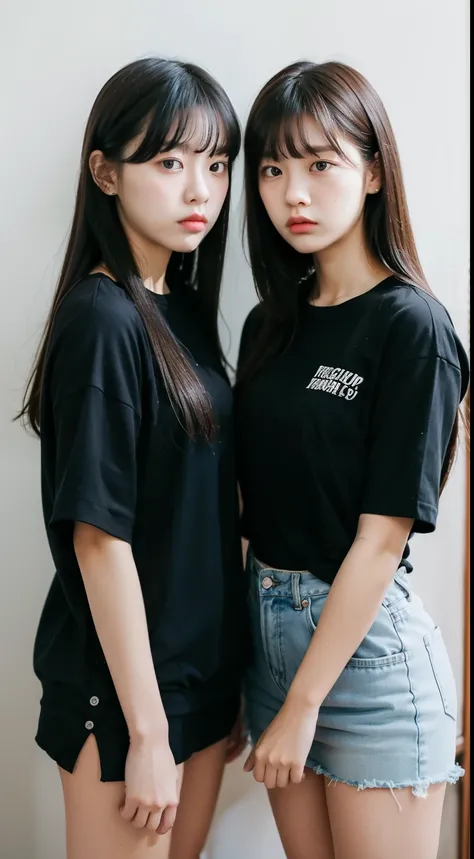 Identical twin sisters, 16 years old, bangs, moody