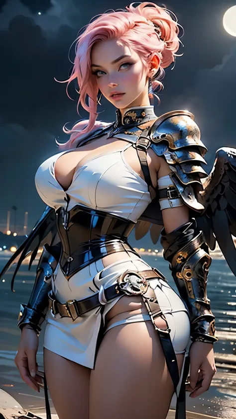 girl,1girl,(accentuated super huge enormously gigantic large breasts, cleavage showing:1.2),((((creamy pink hair:1.35,creamy pink hair up)))),((moonlight_eyes:1.5)),glowing eyes,intricate eyes,beautiful detailed eyes,symmetrical eyes,((curvy)),(((lustrous ...