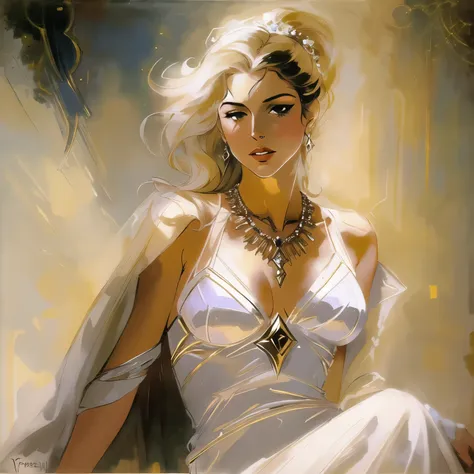 Sexy woman, White euro female in deluxe royal fantasy in sexy, erotic style and attire, jewelry, sharp focus, dramatic light, painting, nostalgia, sexy, risqué, bokeh, by Frank Frazetta
