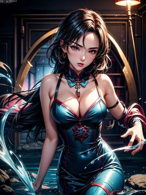 Xianxia style,1 Girl,Above chest,A picture full of tension,Solitary,Sexy female portrait, black eyes,Epic water bend shooting, Beautiful glamour shot ahead, Similar to the style of fairy tales, Dog House,aquatic effects, Visual translucent color, 32K Ultra...