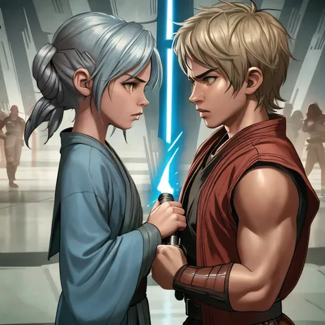 [star wars],(fight),(lightsaber),(boy jedi vs girl sith fight)