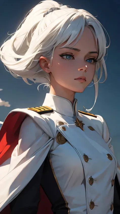 extremely detailed CG unity 8k wallpaper), (masterpiece), (best quality), (ultra-detailed), (best illustration), (best shadow), (absurdres) ,(detailed eyes), 2b, 1girl, long elegant hairstyle , white hair, solo, Intimidating women, admiral uniform, night, ...