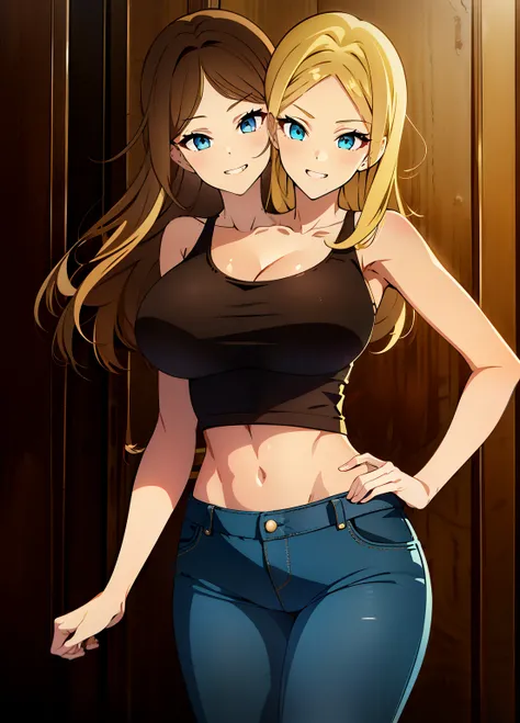 (masterpiece),(ultra-detailed), (high quality), (high resolution), (best quality:1.5, highres, UHD), highres, absurdo, ultra detail, ultra quality, Ultra resolution, 16k, 1girl, (2heads:1.5), girl with two heads, ((blonde hair:1.5)), ((brown hair:1.5)), ((...