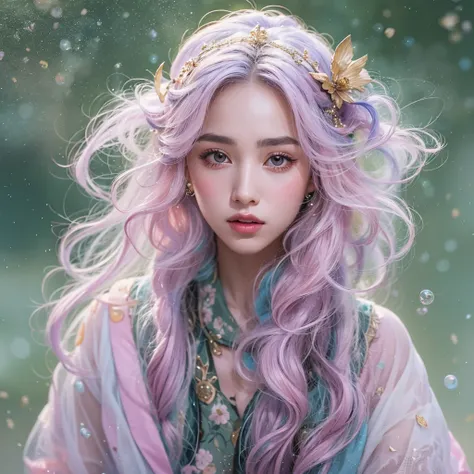 （（（single eyelid）））snow hoop exclusion area 32k（tmasterpiece，k hd，hyper hd，32k）long flowing purple-pink hair，autumn pond，zydink，...