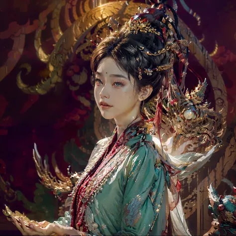 A young dragon, an exquisite masterpiece in Hanfu, stands proudly under the full moon. Its silhouette, finely drawn with intricate details, is bathed in rich lighting, creating a dream-like atmosphere. The portrait showcases Old Themes, evoking a sense of ...