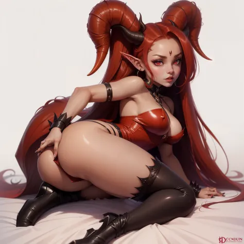 a close up of a cartoon of a woman with horns on her head, succubus in tight short dress, beautiful succubus, succubus, demoness, tiefling, demon girl, tiefling from d & d, demon anime girl, succubus | medieval, succubus in sundress portrait, very sexy dev...