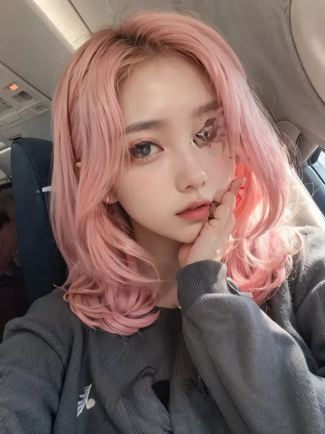 arafed asian woman with cabello rosado sitting in a plane, with cabello rosado, flowing cabello rosado, parque roseanne de blackpink, Cabello Liso Rosa, light cabello rosado, cabello rosado, muchacha rosada, ulzzang, tono de piel rosa pastel, (colores rosa...