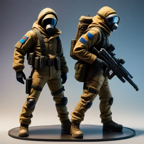 ((side angle))Alafud Soldier with gas mask and gun, Sanya Toys, Guerrilla, vinyl toy figurine, Highly detailed toys, Future combat equipment, Stop motion vinyl characters, Soldier, Marmoset Rendering, camouflage equipment, Octane Rendering”, Octane Renderi...